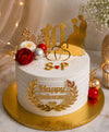 Golden 10th Anniversary Red Rose Vanilla Cake