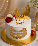 Golden 10th Anniversary Red Rose Vanilla Cake