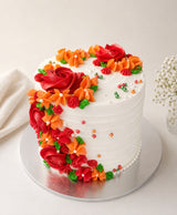 Vibrant Red & Orange Buttercream Floral Cake