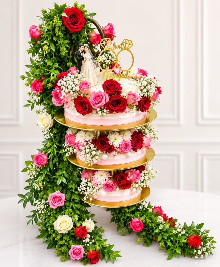 Hanging Chandelier Red Velvet & Rose Engagement Cake
