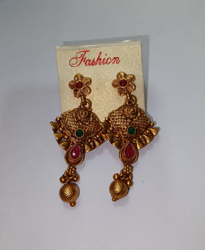 Rajshree Antique Gold Temple Necklace & Earrings Set
