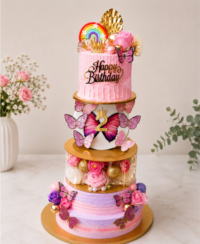 Enchanted Butterfly & Rainbow Multi-Tier Birthday Cake