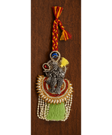 Premium Radha Krishna Designer Lumba Rakhi with Green Tassel