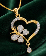 Heart & Floral Gold-Tone Necklace with Matching Earrings