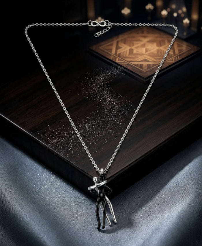 Silver-Tone Black Figure Pendant Necklace