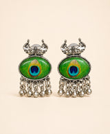 Peacock Eye Green Oval Dangle Earrings