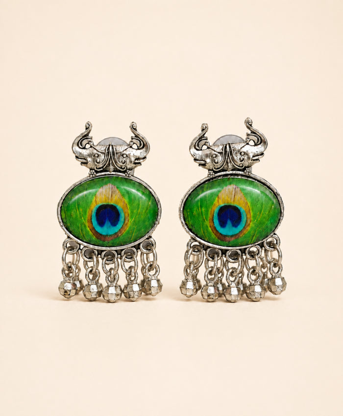 Peacock Eye Green Oval Dangle Earrings