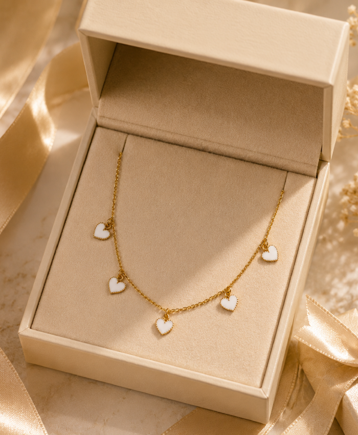 White Heart Charm Layered Chain Necklace