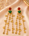 Green Enamel Coin Chain Drop Earrings