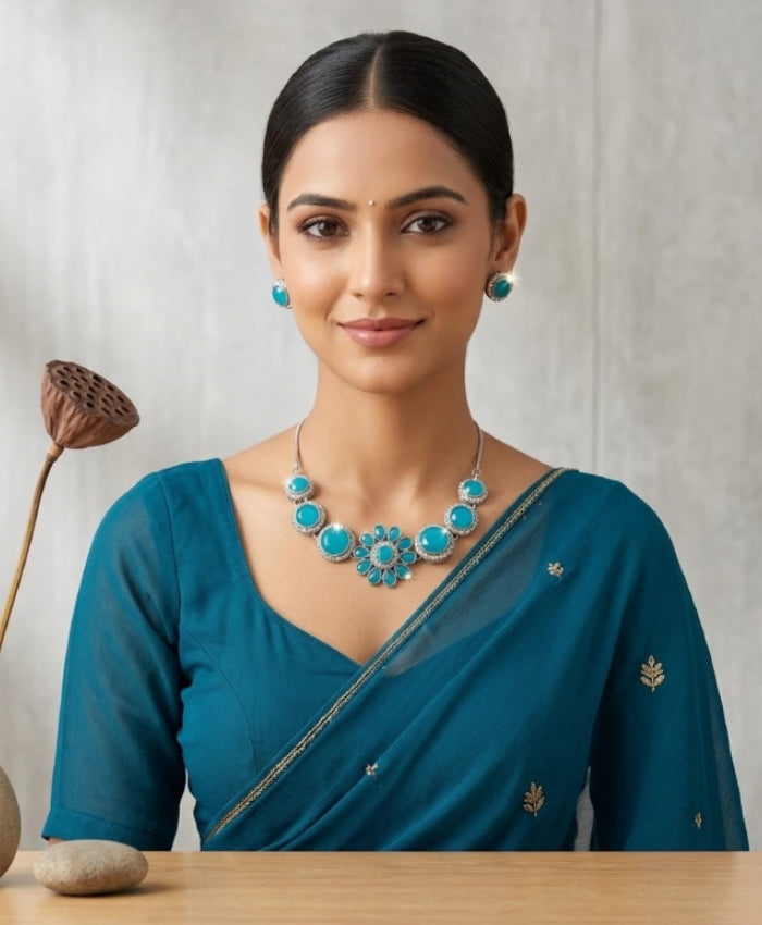 Aqua Bloom Turquoise Statement Necklace Set