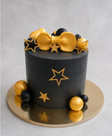 Charcoal Grey & Metallic Gold Bow Birthday Cake