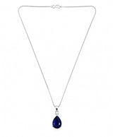 Sapphire Blue Teardrop Silver-Tone Pendant Necklace