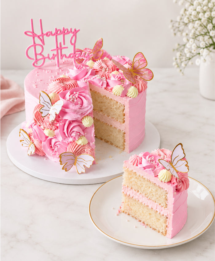 Pink Floral Butterfly Dream Strawberry Cream Cake