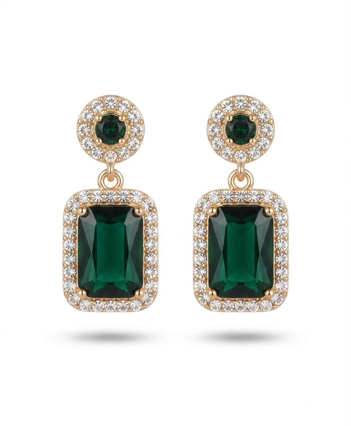 Emerald Green Crystal Rectangular Drop Earrings