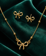 Elegant Gold Bow Necklace & Matching Earrings Set