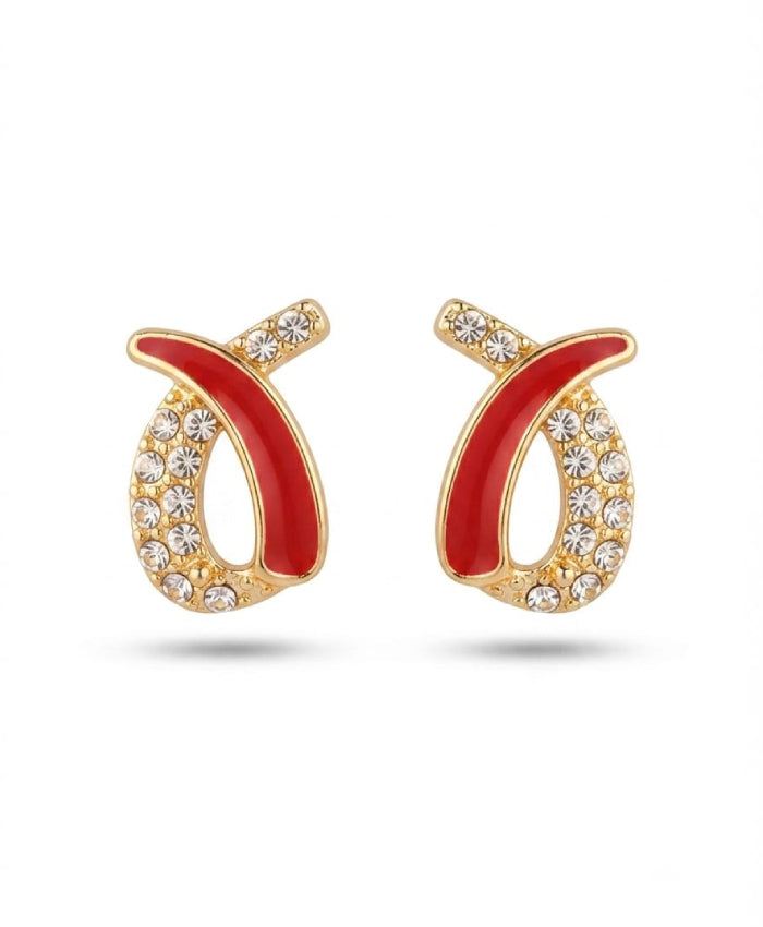 Ruby Crystal Crescent Stud Earrings