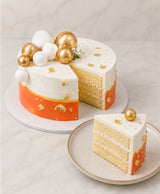 Personalized Family Photo Cake with Gold Spheres & Edible Gold Leaf
