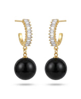 Gold-Tone Crystal Hoop Earrings with Black Beaded Drops