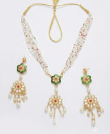 Green Floral Pearl Multistrand Jewellery Set