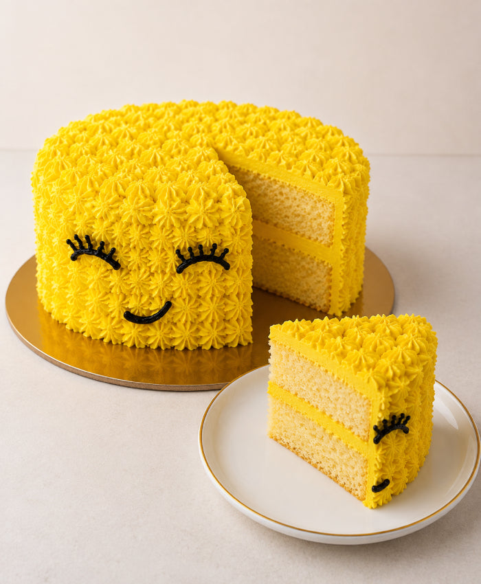Bright Yellow Sunshine Star-Piped Smiling Face Cake