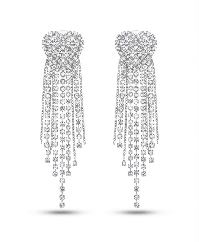 Crystal Heart Cascade Drop Earrings