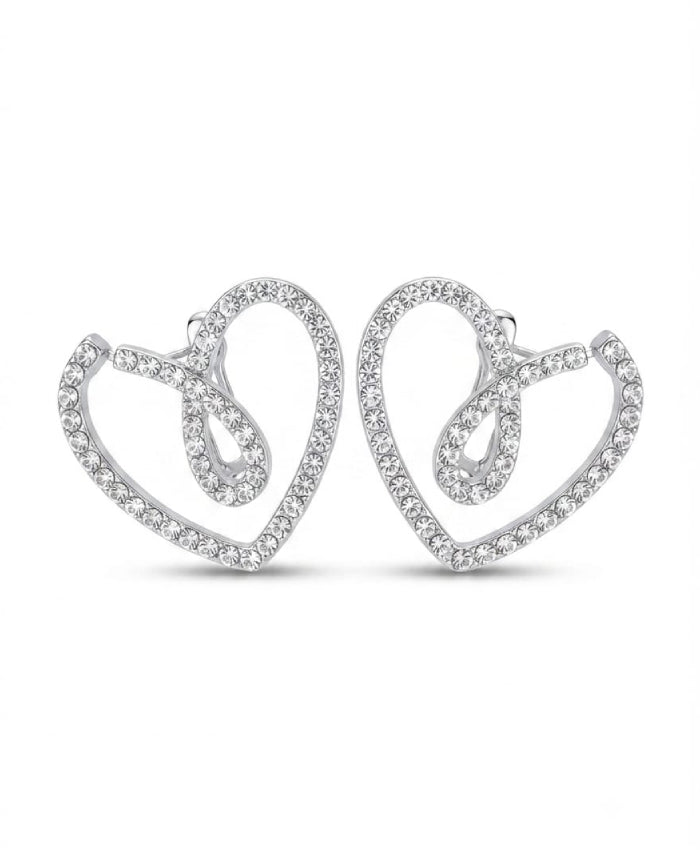 Silver Crystal Double Heart Stud Earrings