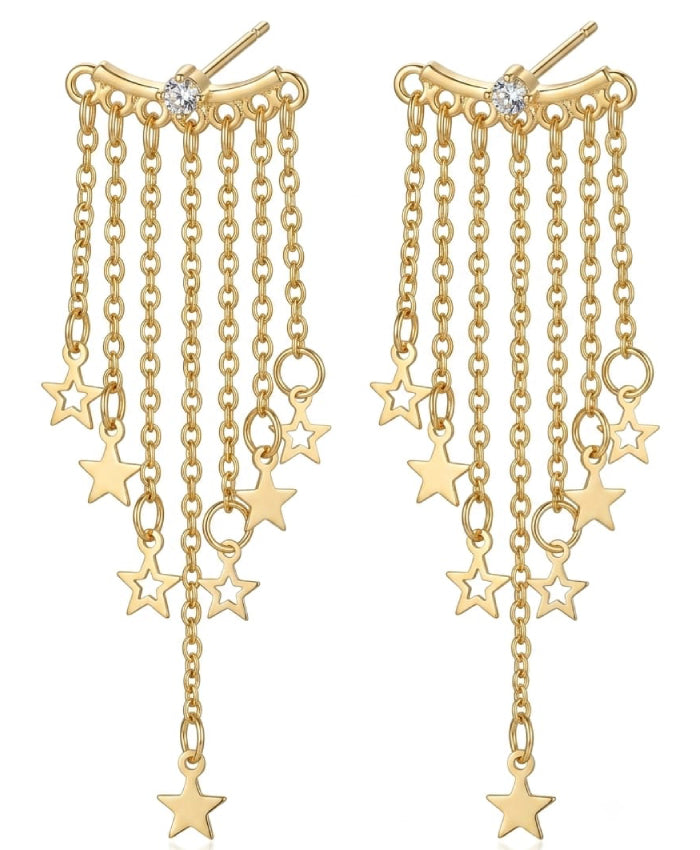 Golden Star Chain Drop Earrings