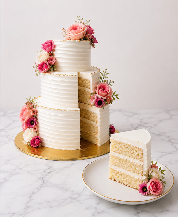Four-Tier Ivory & Gold Cascade Floral Wedding Cake