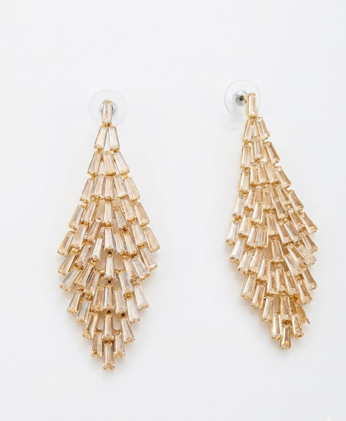 Golden Champagne Crystal Cascade Earrings