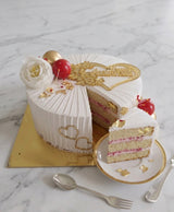 Elegant White Rose & Gold Vanilla Anniversary Cake