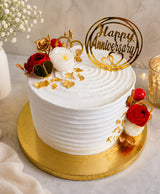 Elegant Happy Anniversary White Vanilla Cake with Red Roses