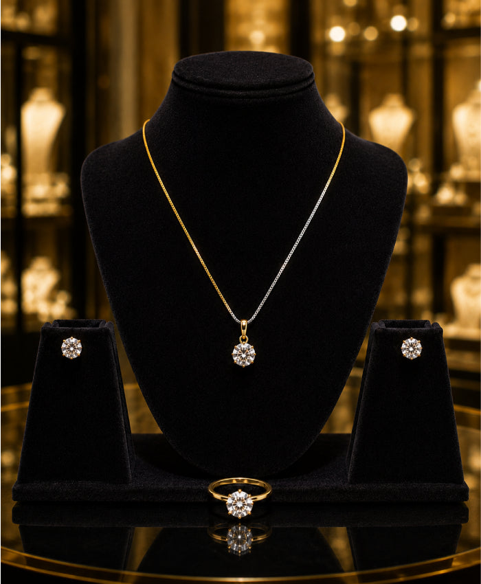 Elegant CZ Solitaire Necklace, Earrings & Ring Jewellery Set for Women