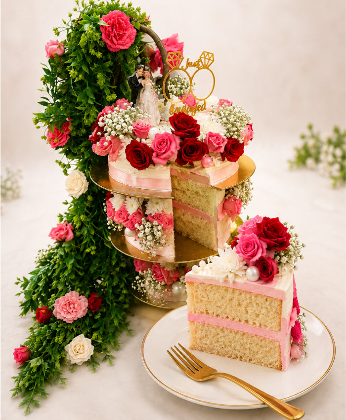 Hanging Chandelier Red Velvet & Rose Engagement Cake