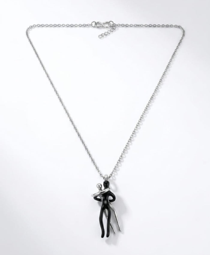 Silver-Tone Black Figure Pendant Necklace