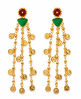 Green Enamel Coin Chain Drop Earrings