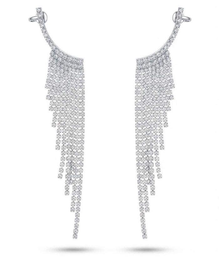 Silver Crystal Cascade Ear Cuffs