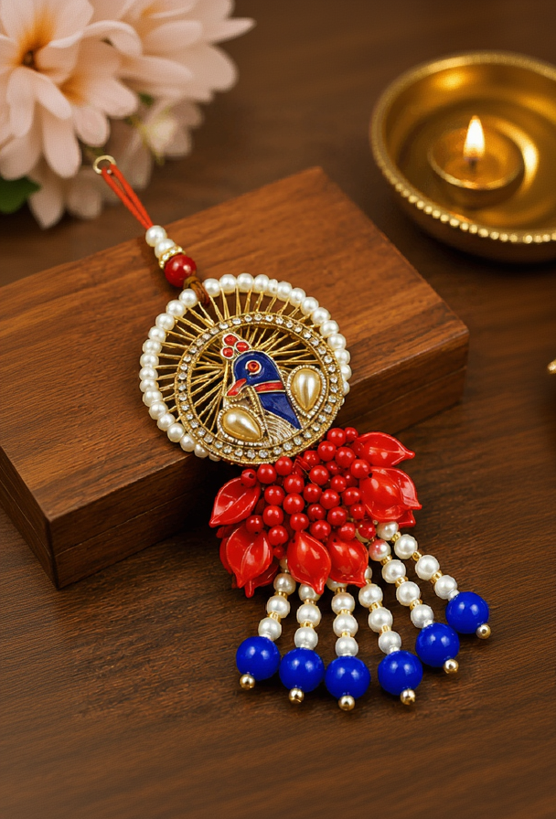 Royal Peacock Pearl Designer Lumba Rakhi