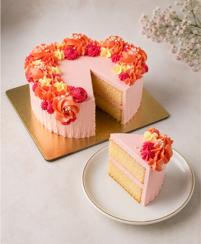 Pink Heart Floral Rosette & Pearl Birthday Cake