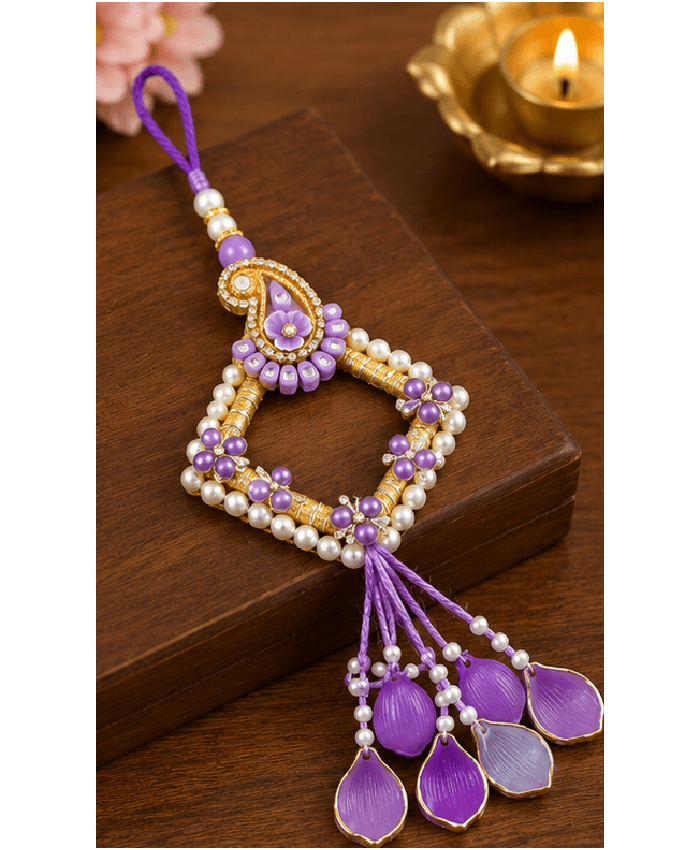 Lavender Pearl Paisley Designer Lumba Rakhi