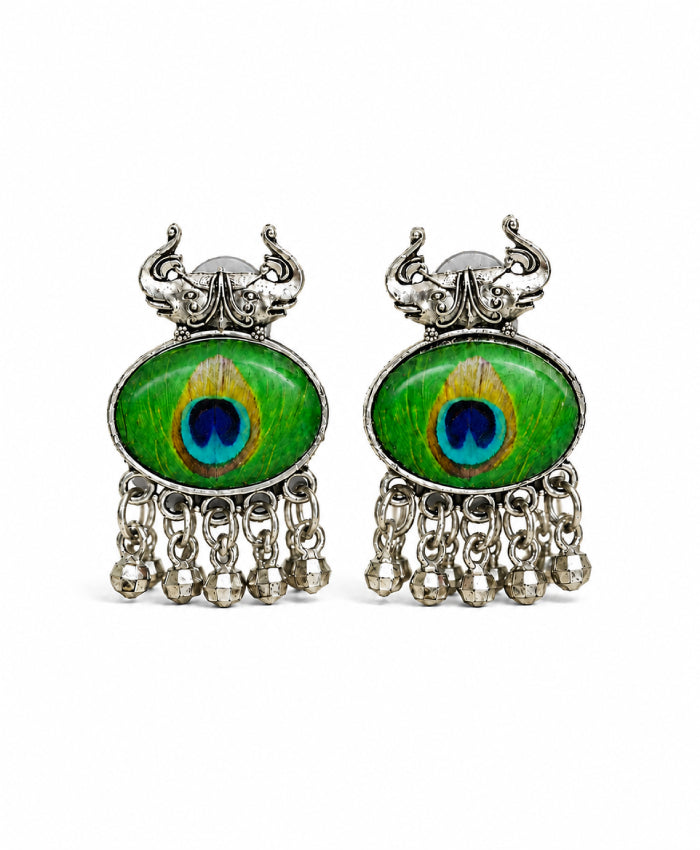 Peacock Eye Green Oval Dangle Earrings