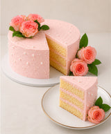 Elegant Pink Rose & White Pearl Birthday Cake