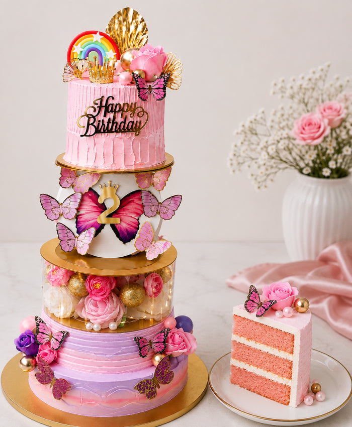 Enchanted Butterfly & Rainbow Multi-Tier Birthday Cake