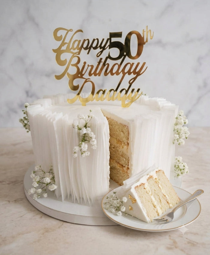 Golden 50th Birthday White Wafer Paper Sail Cake