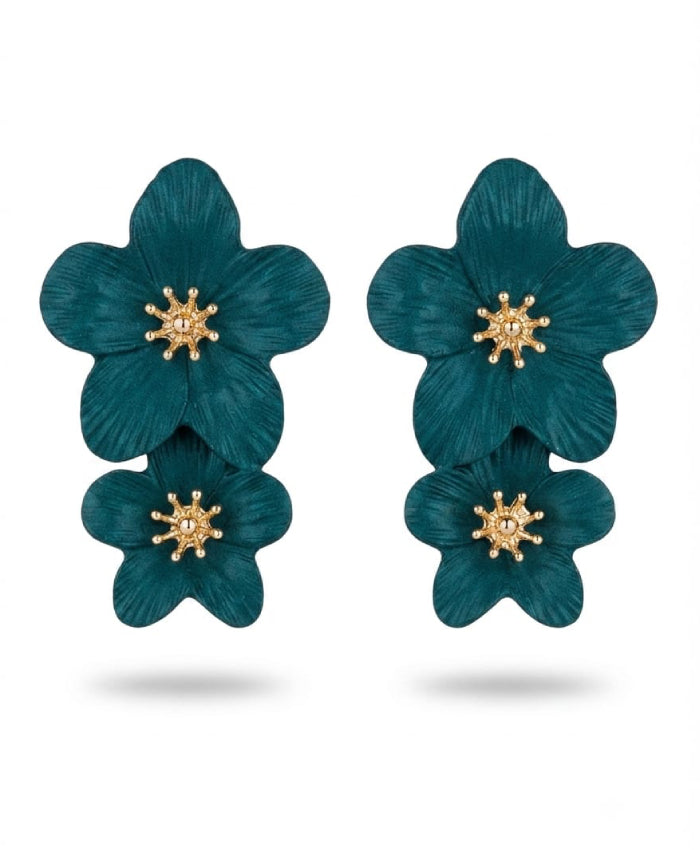 Teal Floral Double Drop Earrings