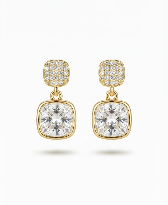 Gold-Tone Square Crystal Drop Earrings