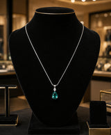 Elegant Teardrop Green Gemstone Pendant Necklace – Silver-Tone Chain