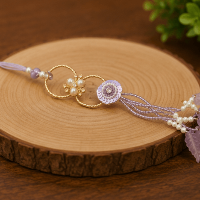 Lavender Pearl Floral Designer Lumba Rakhi