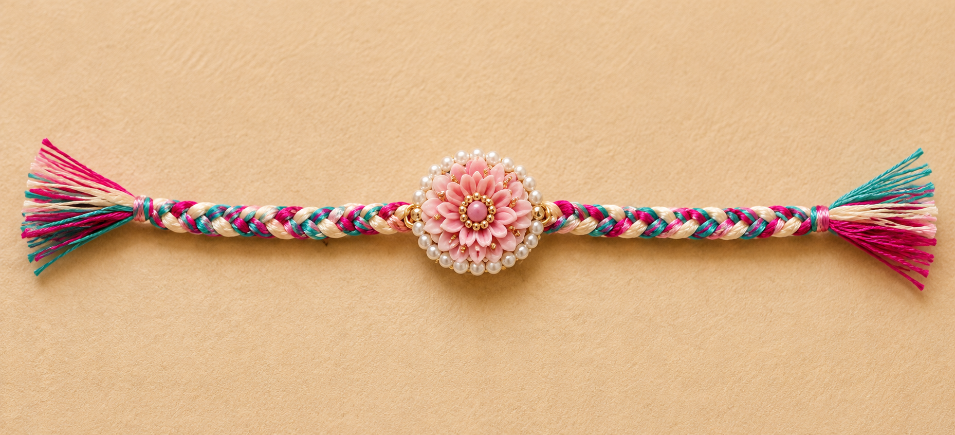 Pastel Pink Floral Braided Designer Rakhi