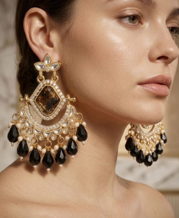Noir Royale Kundan Chandbali Earrings
