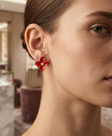 Ruby Red Floral Enamel Stud Earrings